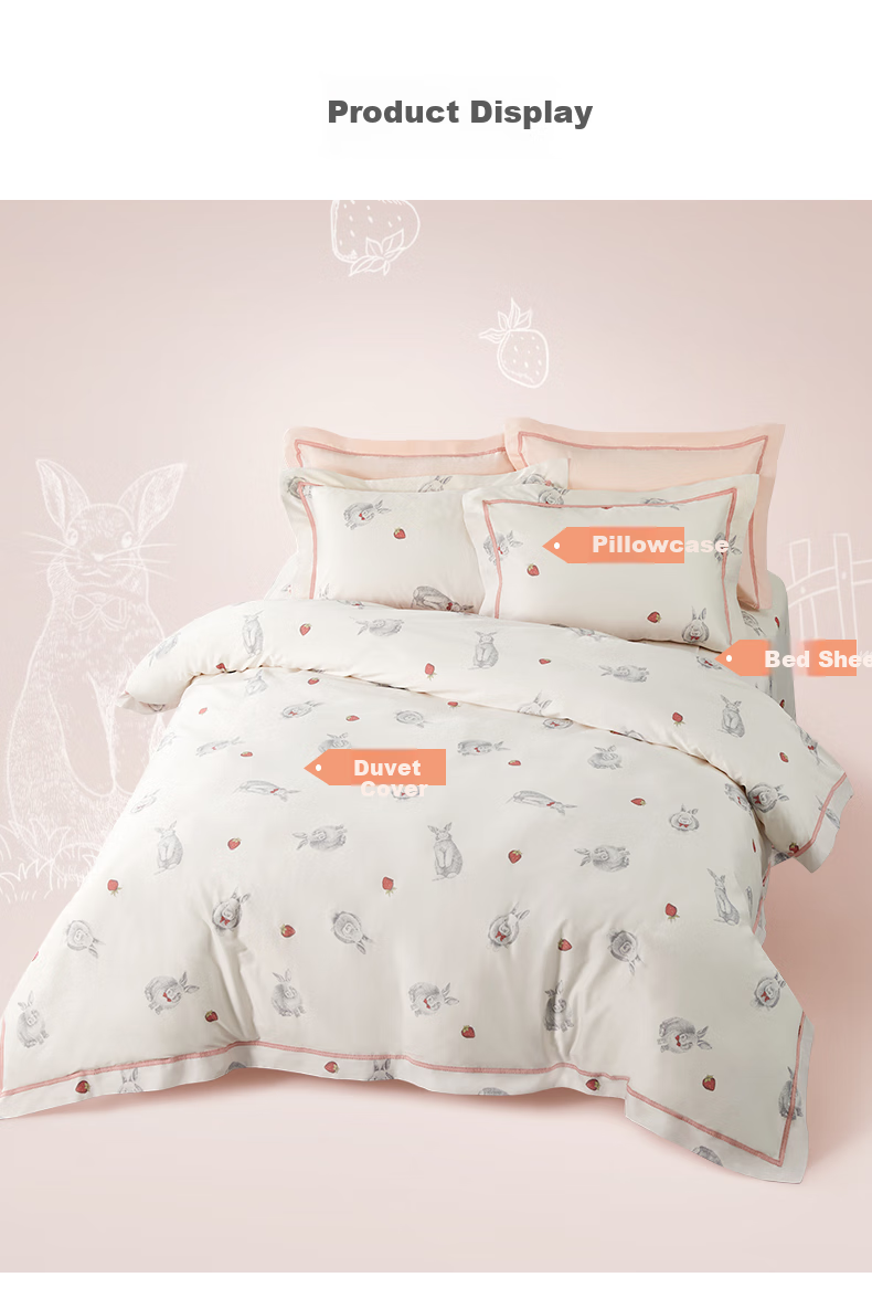 M·JBABY 60-Count Long-Staple Cotton Bedding Set for Children, All-Cotton Duvet Cover And Bed Sheet Set, Four-Piece Set, Meimaitu 1.2m, Beige 5