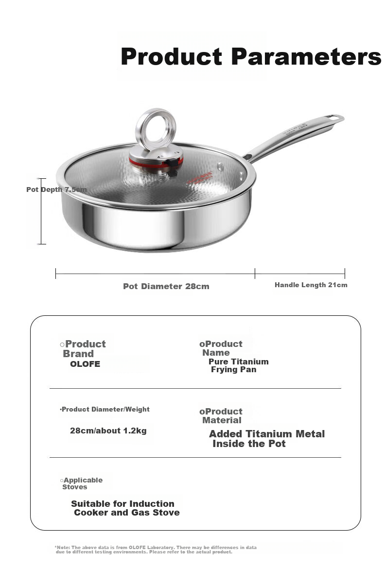 OLOFE Old Guandong Generation Pure Titanium Non-Coated Flat Bottom Frying Pan, Handmade Linen Pattern Titanium Uncoated Steak And Baby Food Pan, 28cm 14