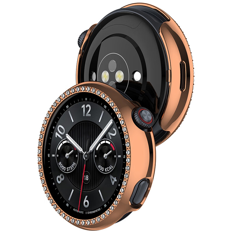 KMaxAI Diamond-Encrusted Protective Case for Vivo/iQOO Watch 5, Women's Watch Face Protective Cover, Screen Anti-Scratch Hard Case, Anti-Fingerprint Shockproof Hydrogel Film, Rose Gold