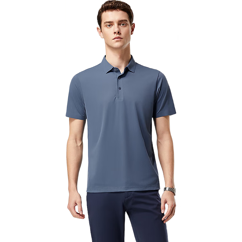 YOUNGOR POLO Men's, 2025 Summer Youth Business Casual Short-Sleeve Polo Shirt, Gray Blue, L