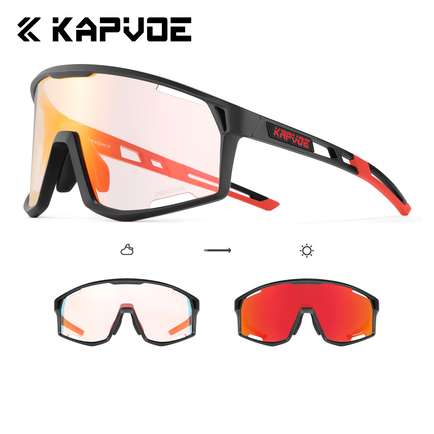 KAPVOE Photochromic Cycling Glasses for Day And Night Use, Professional Windproof Goggles for Road Bikes, Sports Glasses for Nearsighted Men And Wome