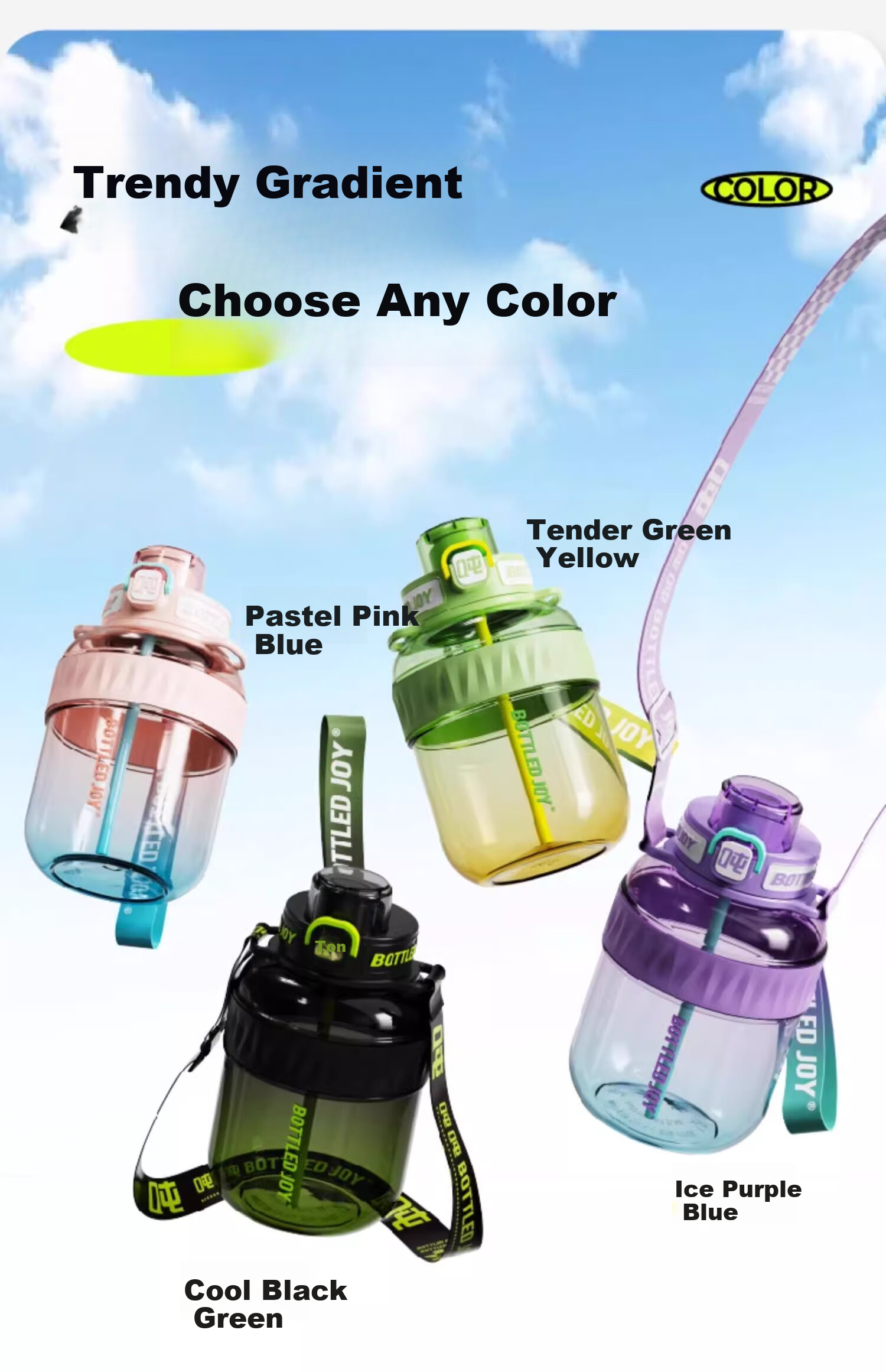 Dundun Tritan Plastic Student Sports Water Bottle Large Capacity Outdoor Portable Sports Flask for Men 3