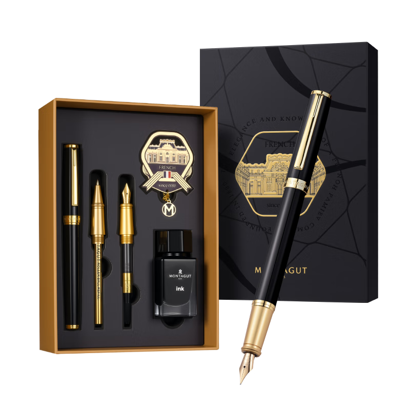 MONTAGUT Year of the Horse Gift Fountain Pen Calligraphy Ballpoint Pen Bookmark Gift Box Set Iridium Nib Pen Business Adult Handwriting Signature Premium Black Matte