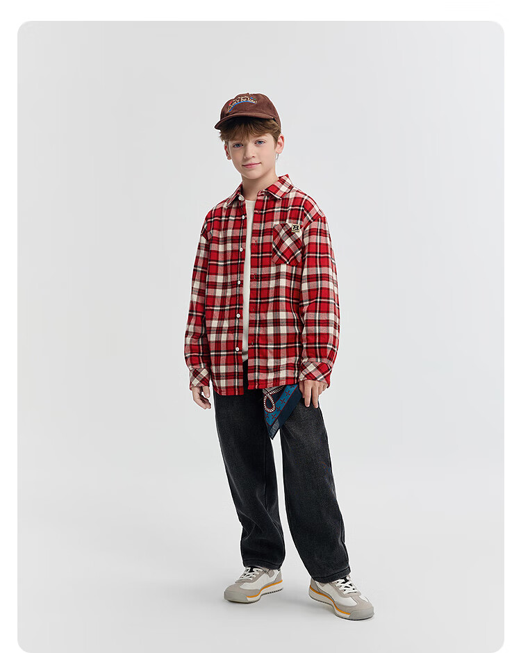 BALABALA Boys' Shirt Children's Big Kids 2025 Autumn Winter Fleece Lined Warm Plaid Casual Shirt 208425102101 3
