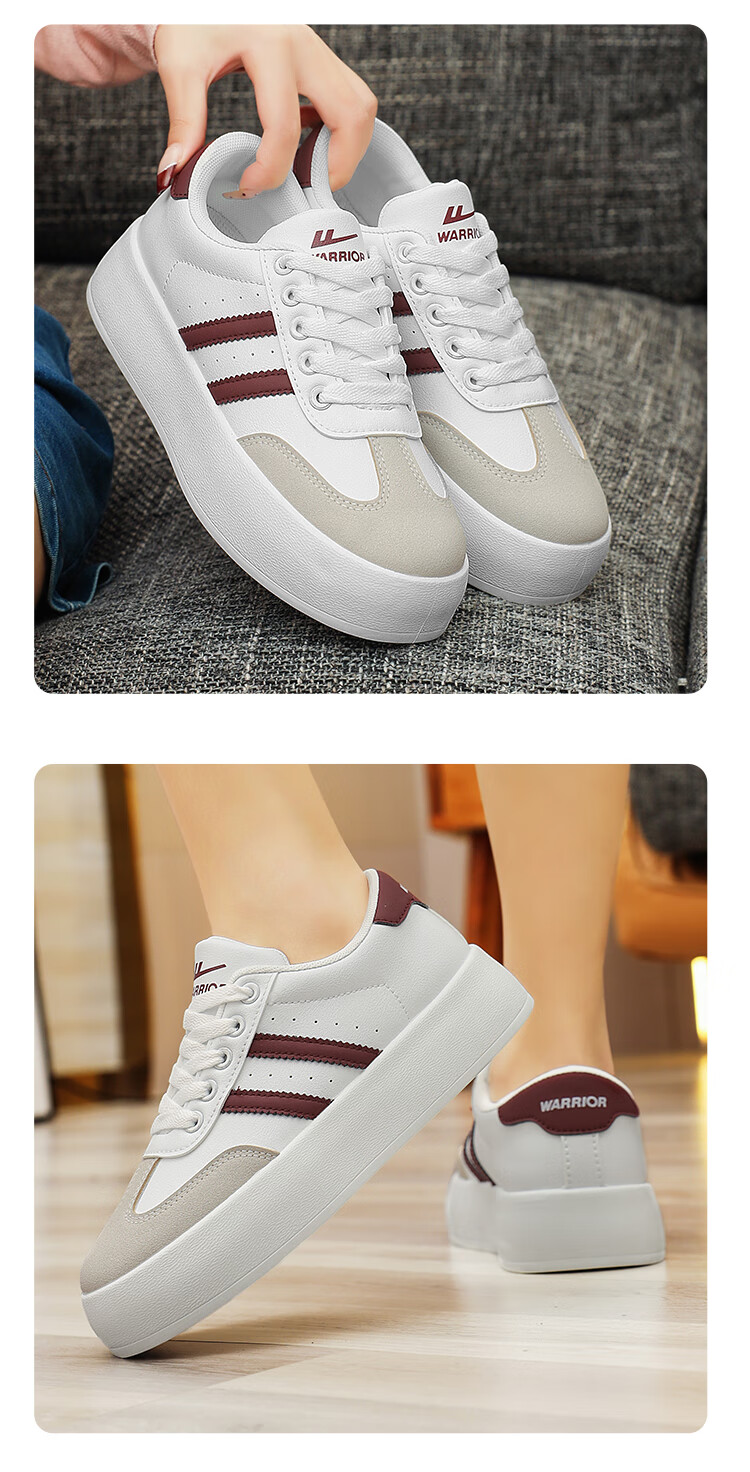 Warrior Women's Thick Sole Retro Leather Casual Sneakers Black White Size 37 15