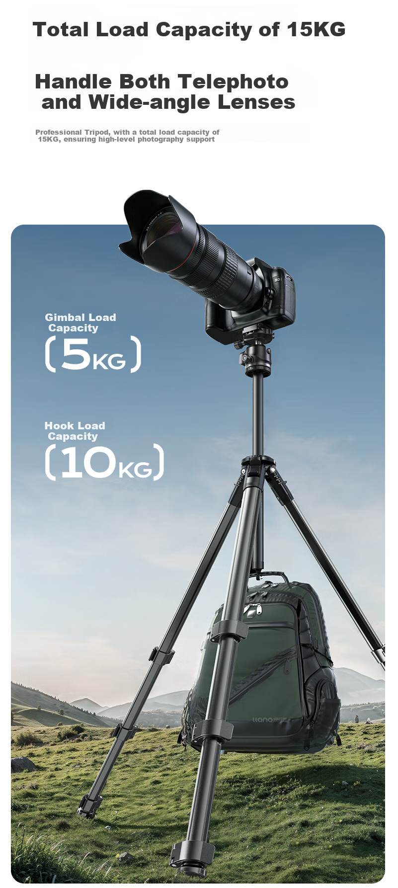 Llano Lightweight S Camera Tripod Stand Professional DSLR Mirrorless Camera Photography Tripod for Fuji Sony Anti-Shake Shooting Recording Live Streaming Outdoor Alloy Fish Light Stand 5