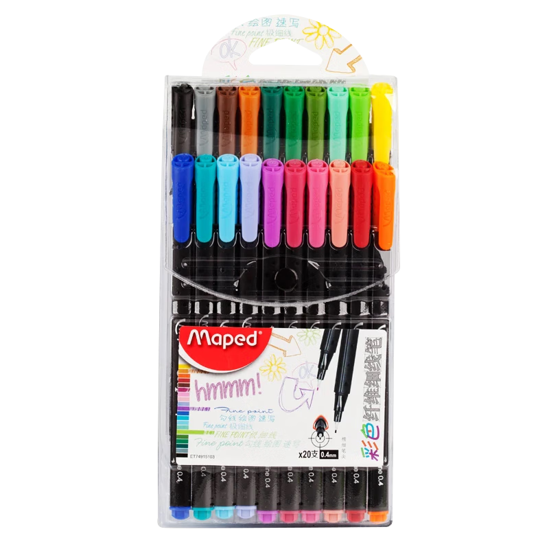 Maped Color Markers, 0.4mm/20 Colors, Multi-Color Water-Based Pens with Metal Tips, for Journaling And Drawing, Student Outlining Pens, Office Stationery 749151