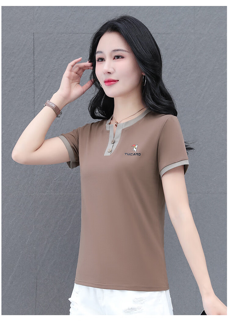 Woodpecker Pure Cotton Crew Neck Shoulder-Fit Short Sleeve T-Shirt for Women Summer New Slim Fit Black M 18