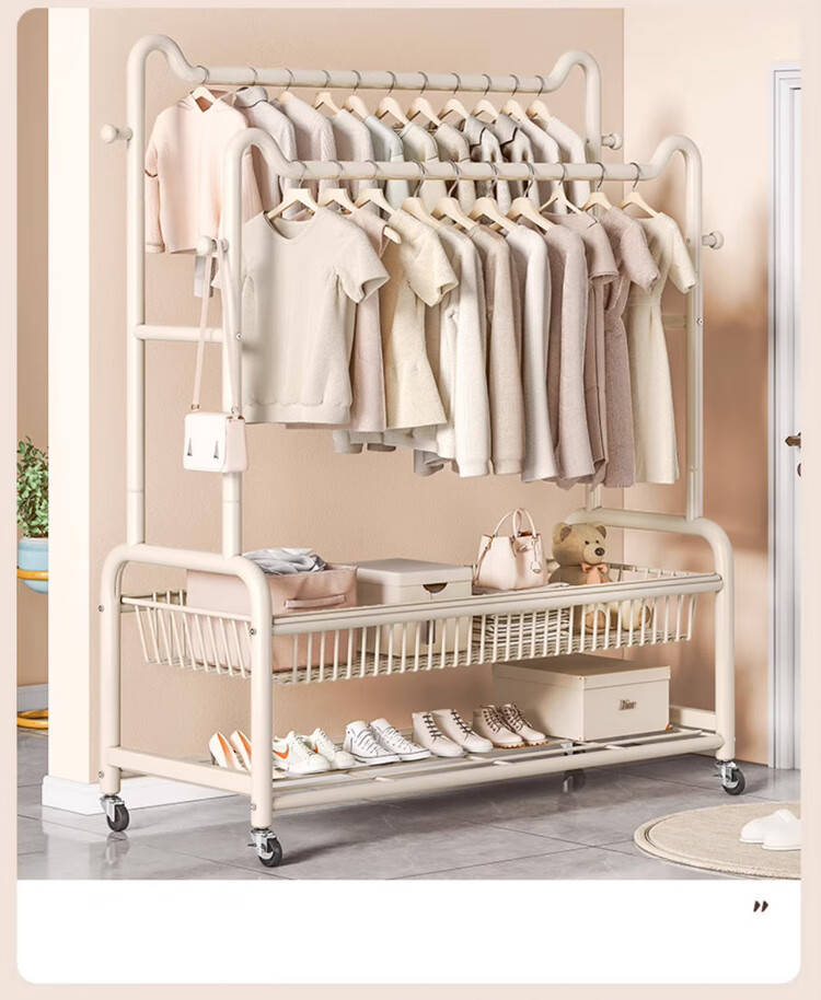 Yupin Floor-Standing Coat Rack, Movable Clothes Hanger Stand YJ138, Double-Layer Milk White, 100cm 13