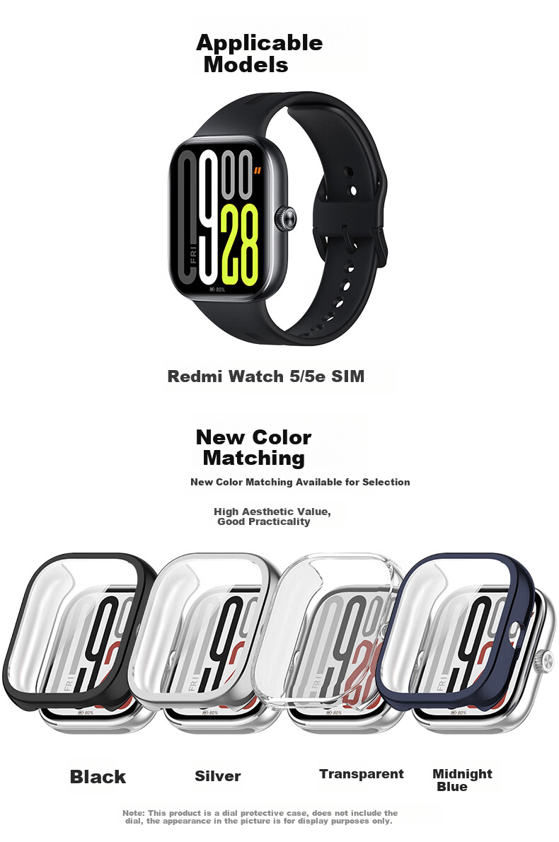 KMaxAI Compatible with Redmi Watch 5 Protective Case + Screen Protector, TPU Soft Rubber Anti-Scratch Anti-Fingerprint Shockproof, Full Protection Integrated Case And Film, No Charging Obstruction, Silver 2