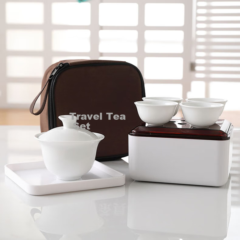 CLITON Travel Tea Set Portable White Porcelain Gaiwan Kung Fu 6-Piece Tea Water Separation Outdoor Quick Cup Office Tea Set 3