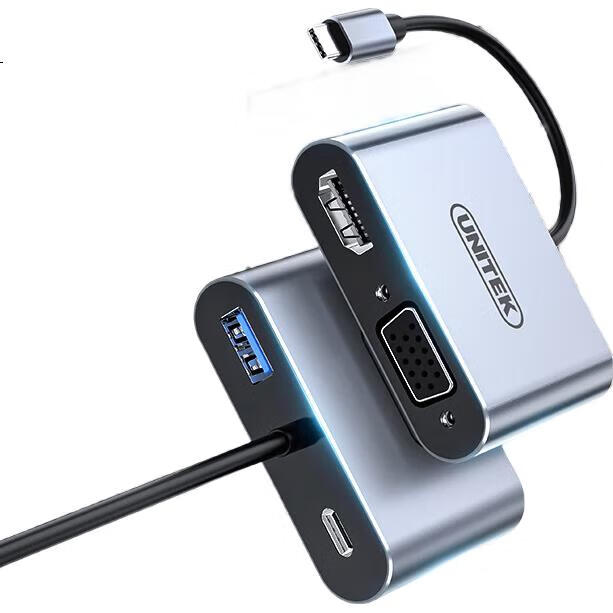 Переходник UNITEK Type-C на HDMI/VGA с PD зарядкой и USB 3.0, для Apple, ноутбуков, смартфонов и планшетов, для подключения к мониторам и проекторам