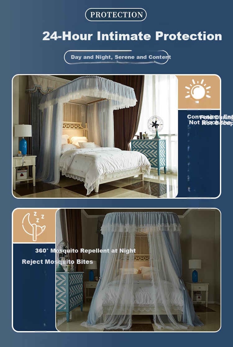 Wuyinliangpin Home U-Shaped Upgraded Double-Layer Mesh Rail Mosquito Net, Three-Door Design for 1.8x2 Meter Bed, Blue-Gray [Dense Mesh] 1