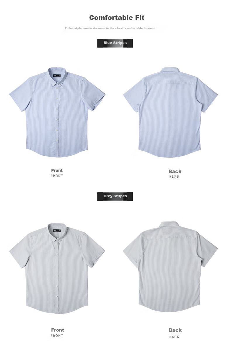 BLACKMONDAY Pure Cotton Oxford Yarn Vertical Striped Short-Sleeve Shirt for Men, All-Cotton Wrinkle-Resistant Non-Iron Business Casual Shirt 8