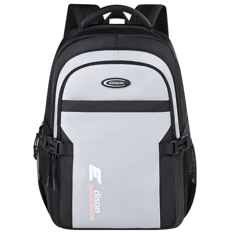 Edison Inventor Large Capacity Middle School Backpack Unisex Anti-Spine Water-Resistant High School Student Shoulder Bag K71-2 Black Gray
