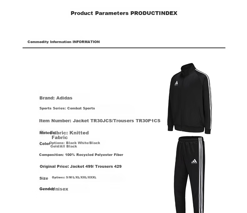 Adidas Men's Spring Running Sportswear Set, Windproof Jacket And Leggings Two-Piece Suit, Black And White, 2XL 9
