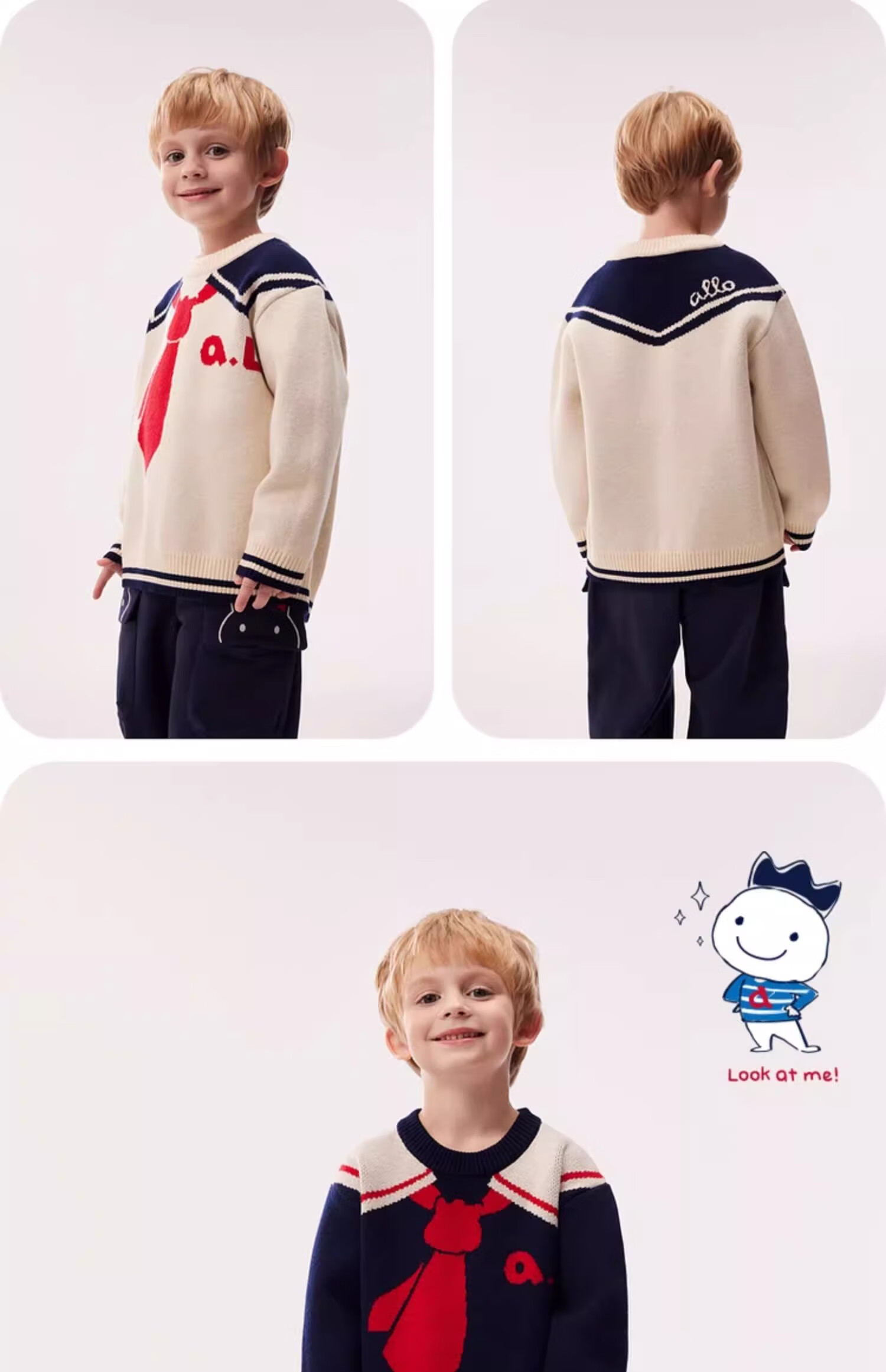 Allo&lugh Alu and Ru Unisex Kids Knit Pullover Sweater Set Knitwear College Style Navy Blue 140 9