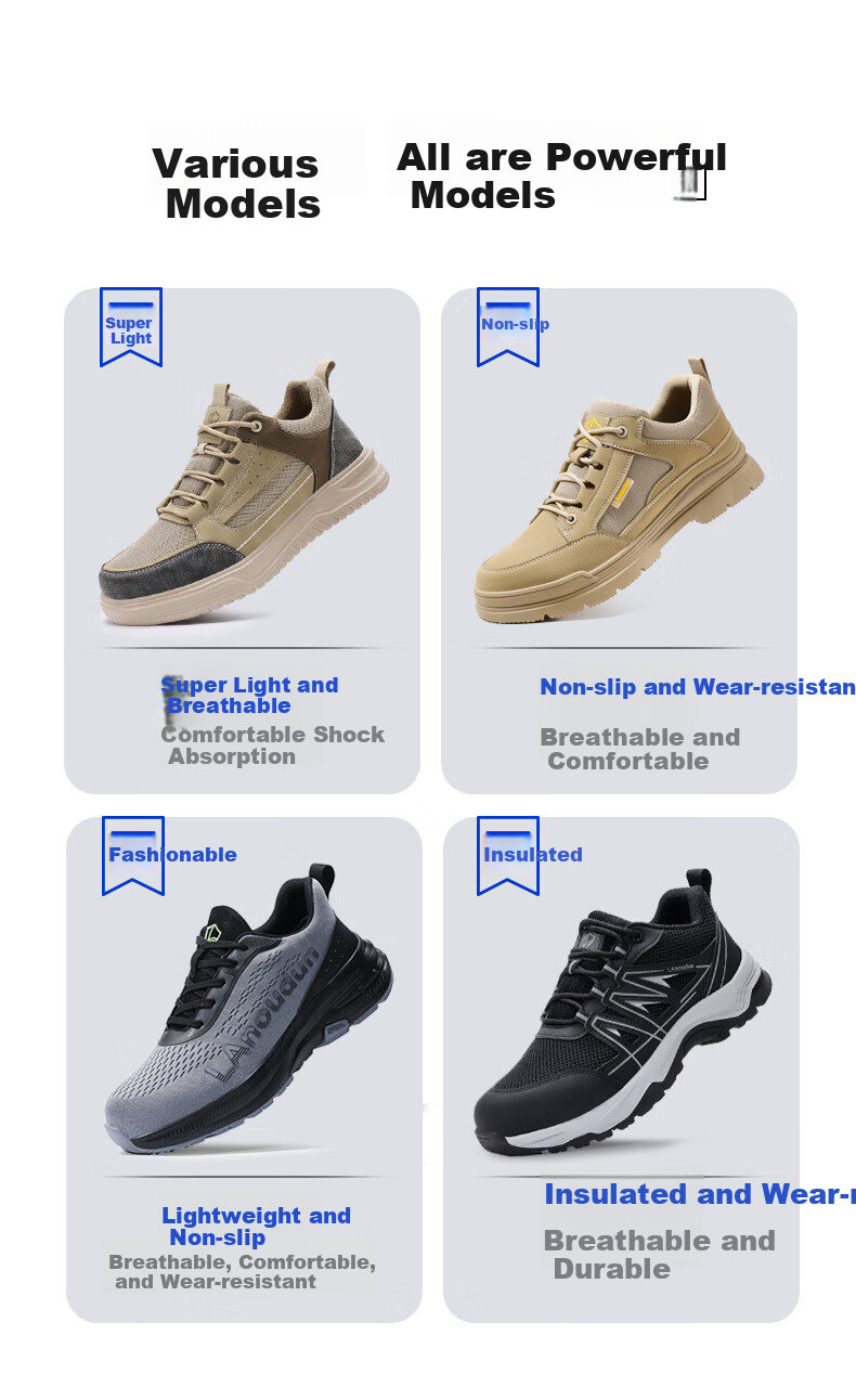 Lanoudun Safety Shoes for Men, Non-Slip, Ultra-Light, Soft Sole, Comfortable, Steel Toe Cap, Puncture-Resistant, Construction Site Work Boots DL272 Size 44 7