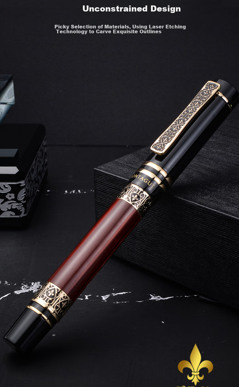 MONTAGUT [Mid-Autumn Festival Gift] High-End Fountain Pen Gift Box, Leather Zipper Pen Case, Spiral Pen Cap, Vintage Set, Zun Chong Series, Kitanmu Series, 0.5mm 4