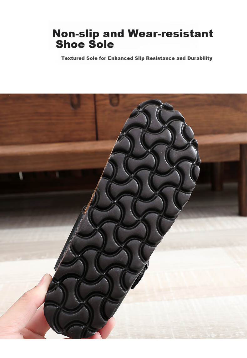XGGC Cork Slippers for Men, Summer Trendy Non-Slip Thick-Soled Couple Birkenstock Sandals, Outdoor Wear, Black, Litchi Pattern, Size 41 7