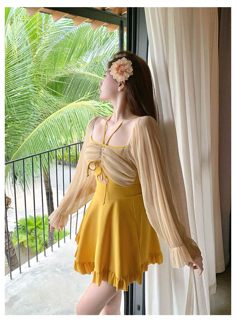 DK One-Piece Swimsuit Dress for Women, Conservative Style, New Hot Spring Design, Push-Up for Small Chest, Slimming Effect, Vacation Beach Wear, Elegant Look 11