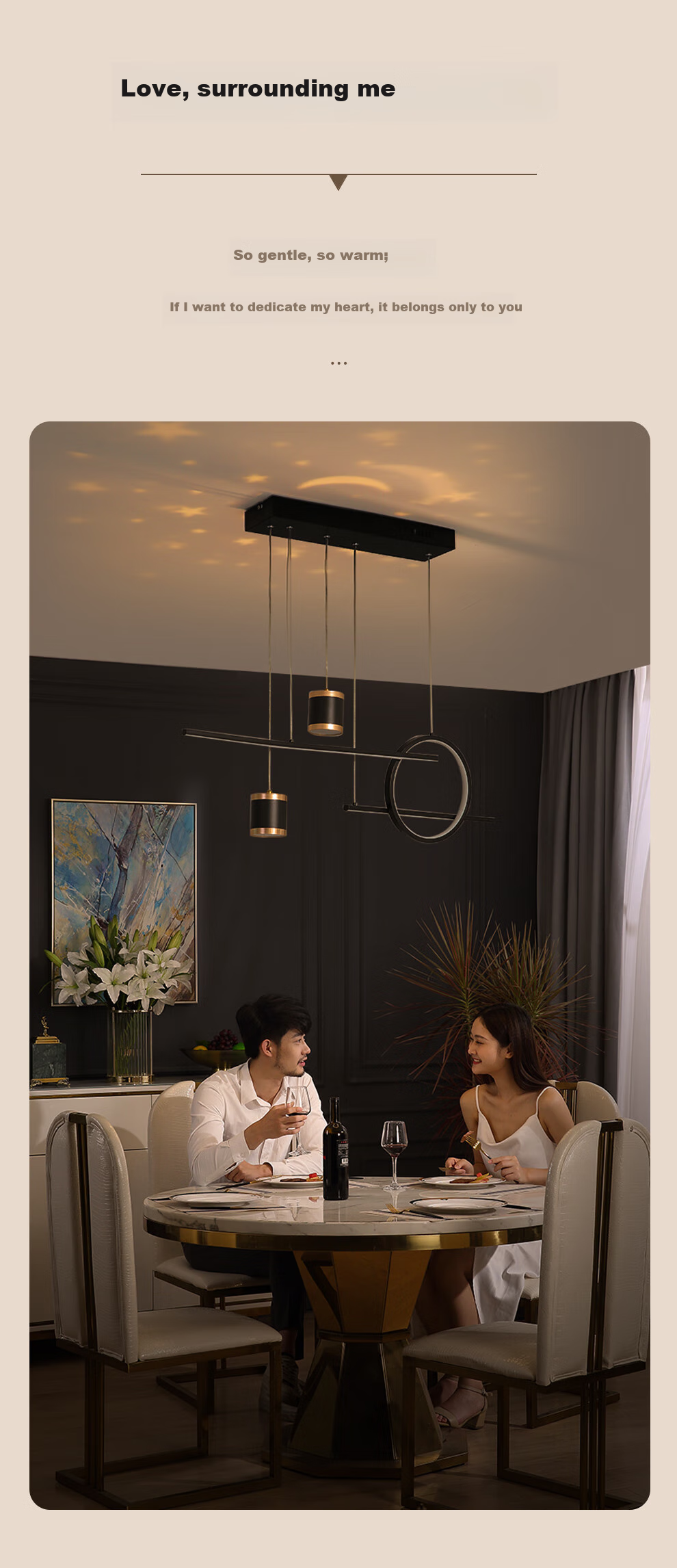 NVC Dining Room Pendant Light, LED Simple Nordic Light Luxury Gold Color, Dining Table Starry Sky Creative Lighting Fixture WHDD35F/G-03 4