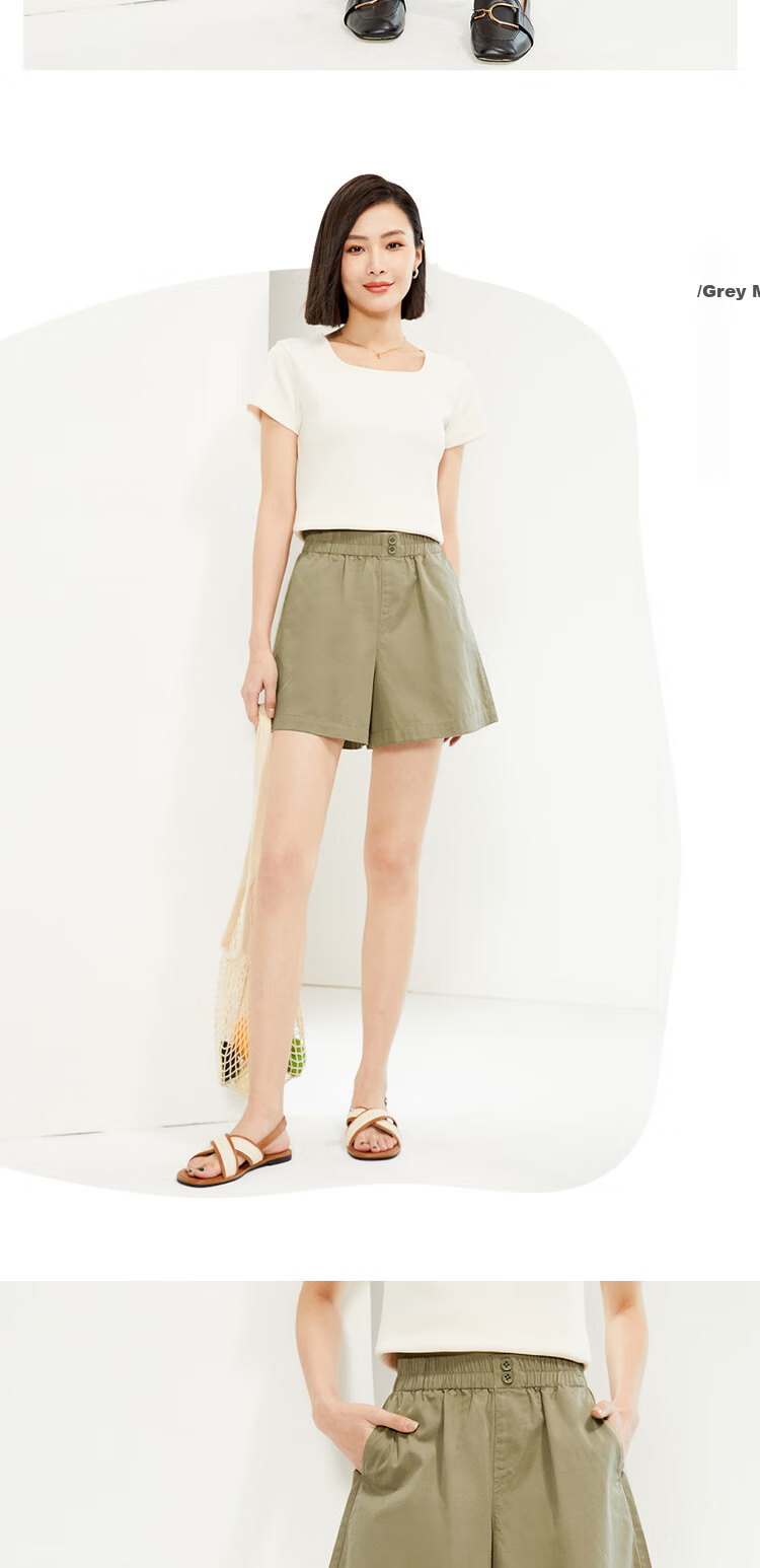 Giordano Women's Casual Shorts, Summer New Style, Pure Cotton Button Elastic Waist, Loose Thin Pants, Women's 05405309 13