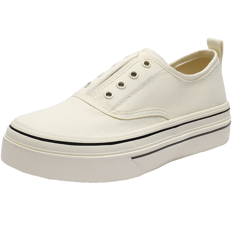 Belle Navigator Canvas Shoes Autumn Thick Sole Slip-On Lazy White Women's Shoes B2699CM5 Off-White 36
