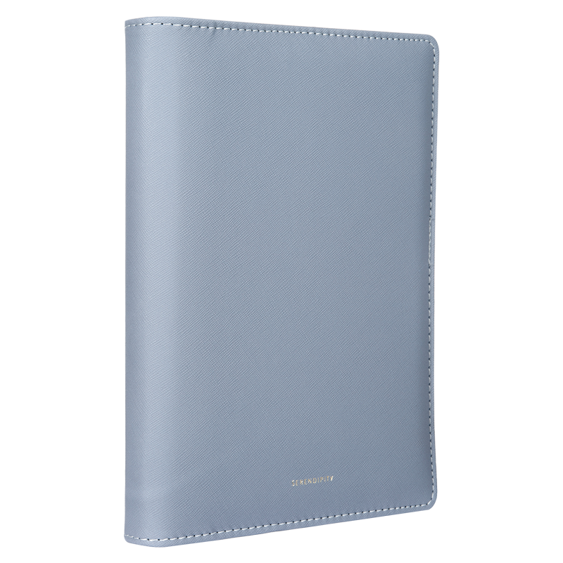 Deli 25K Loose-Leaf Notebook, 100 Sheets Refillable, Business Journal, Leather Cover Notebook, Diary, Office Supplies, Morandi Blue Series, Blue, 22287