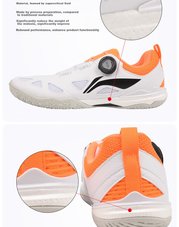 Li-Ning Table Tennis Shoes, Men's Sports Shoes MAGE ESS, Specialized for Table Tennis, Breathable And Non-Slip, White And Orange, Size 44 11
