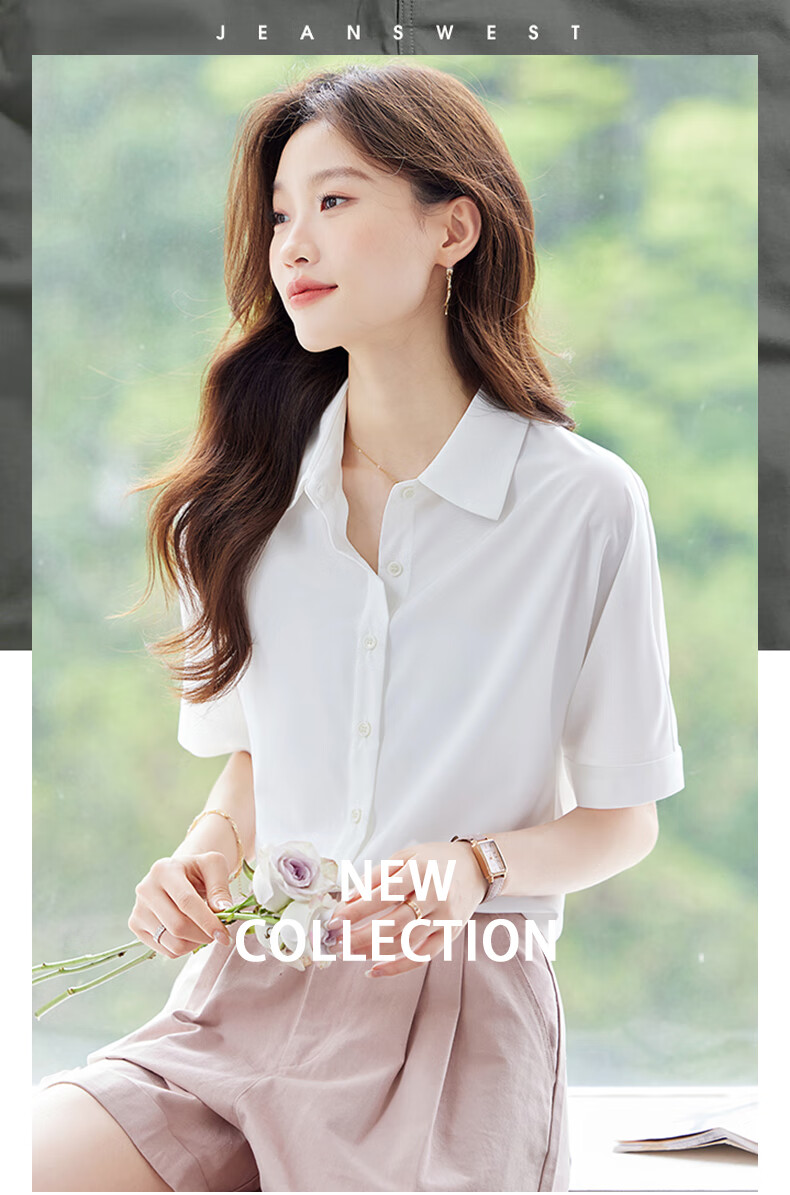 JEANSWEST Women's Summer Short Sleeve Solid Color Professional Casual Shoulder Fashion Formal Shirt White 2XL 1