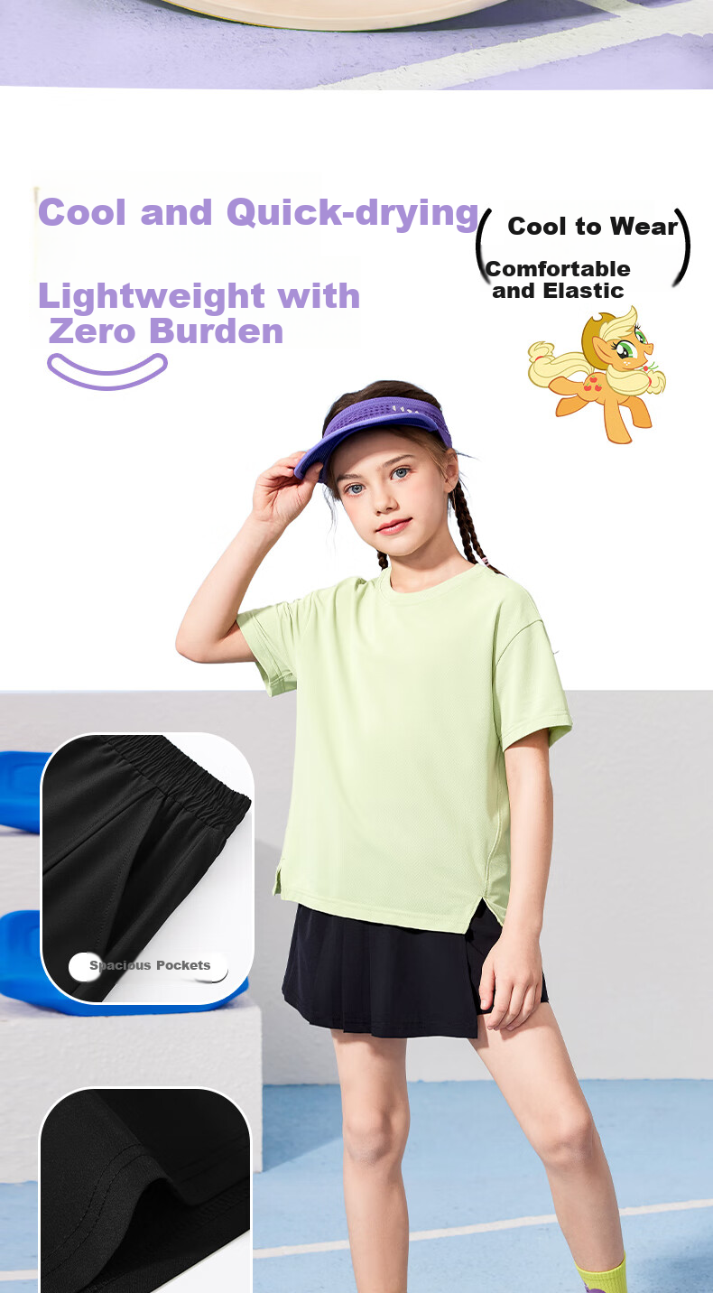 MY LITTLE PONY Girls' Summer Quick-Dry Short Sleeve Sportswear Set 2025 New Children's Two-Piece Outfit Pink+Black Size 130 6