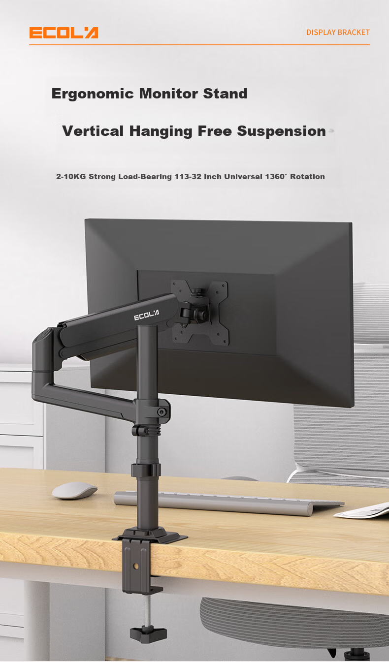 ECOLA Monitor Stand, Arm Column Style, Height Adjustable, Free Floating, Gaming Design, Versatile, Can Be Inverted, Computer Stand, Black 4