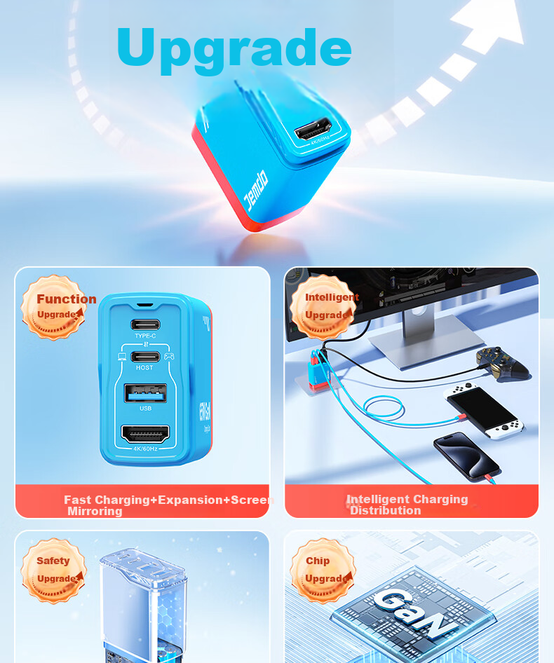 Jemdo 65W GaN Charger Dock Adapter for Nintendo Switch 2 Portable OLED Dock Fast Charging Power NS Adapter HDMI Screen Casting Cable HDR Accessories 1