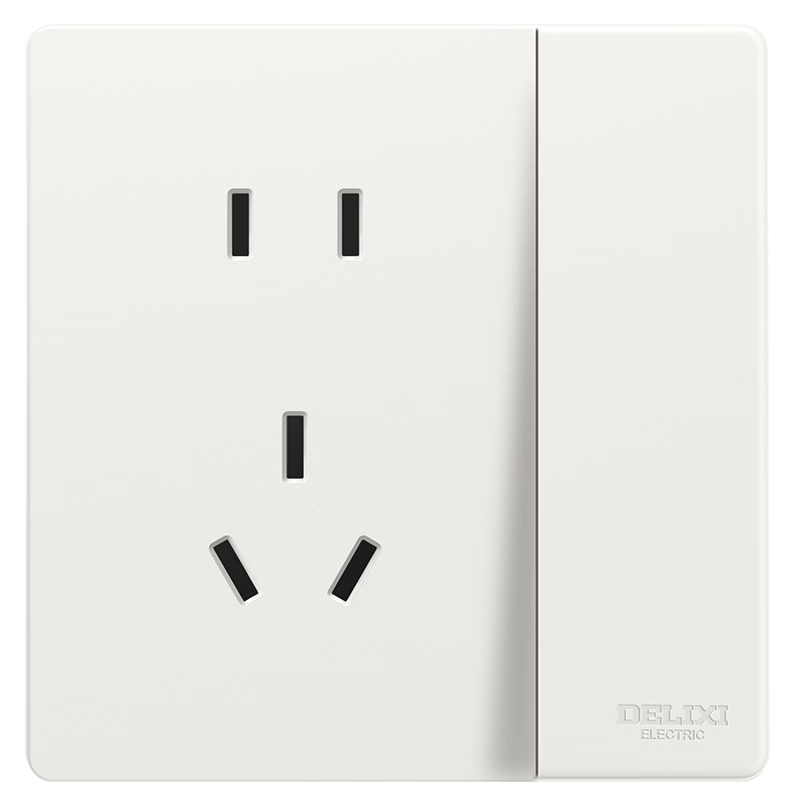 DELIXI Switch Socket CD806 Matte Frosted Cream Style Large Plate Single Switch Double Control Five-Hole 10A Han Yu White
