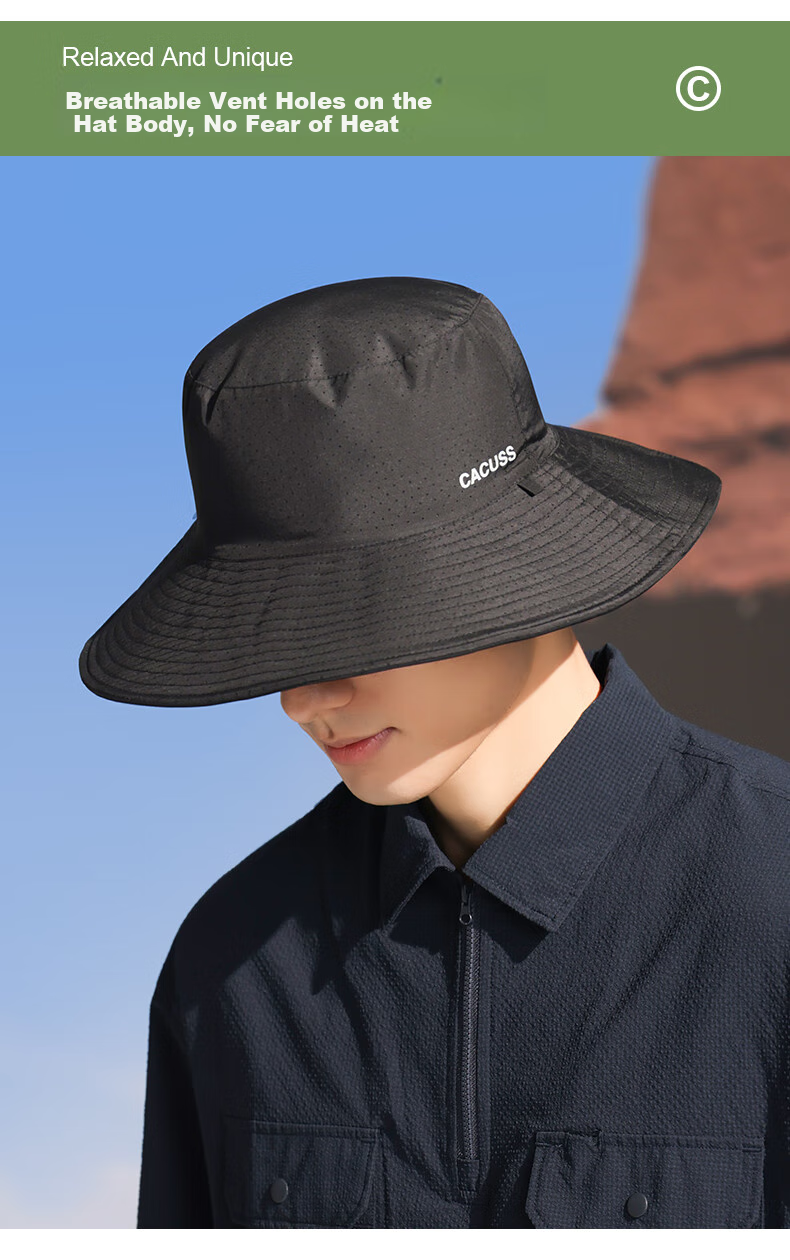 CACUSS Sun Protection Hat for Men, Wide Brim Sun Hat, Outdoor Fisherman Hat, Ice Silk Sun Hat, UV-Resistant Hat for Men, Black Large Size 6