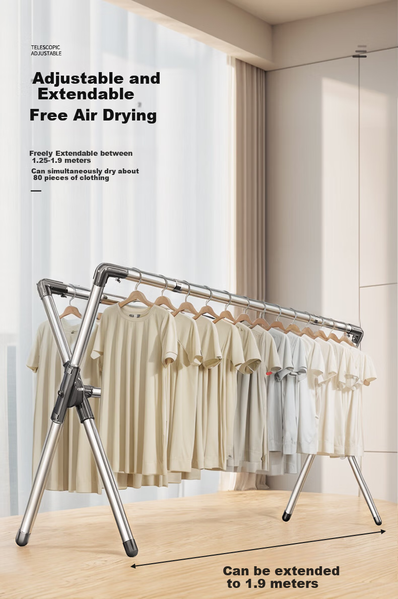 Baoyouni Floor-Standing X-Shaped Stainless Steel Folding Extendable Clothes Drying Rack for Indoor Balcony Home Use, Quilt Drying Tool Hanger Rod 3