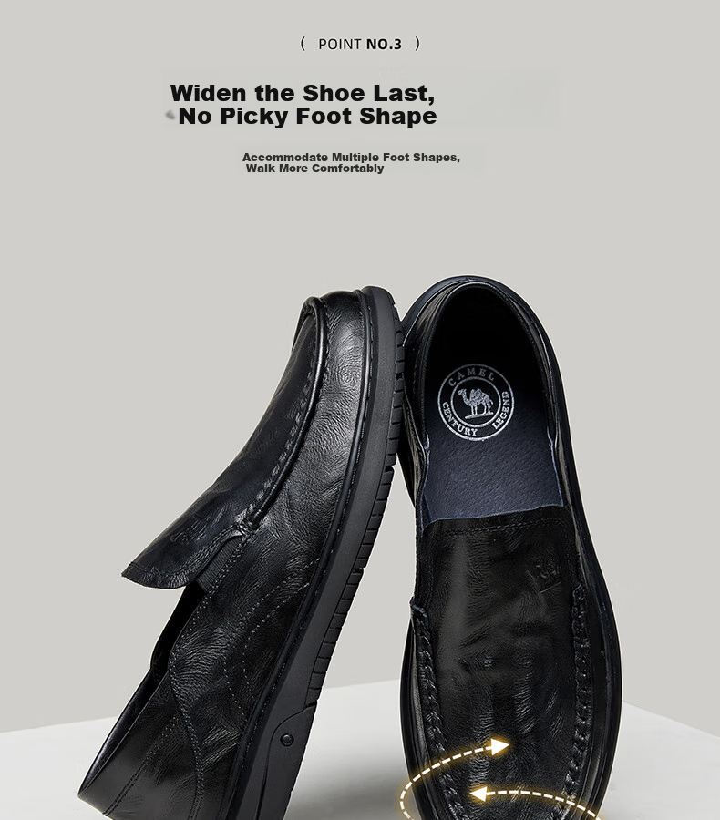 CAMEL Classic Business Soft Sole Lightweight Commuter Gentleman Loafers Leather Shoes for Men G15S155031 Black 39 7