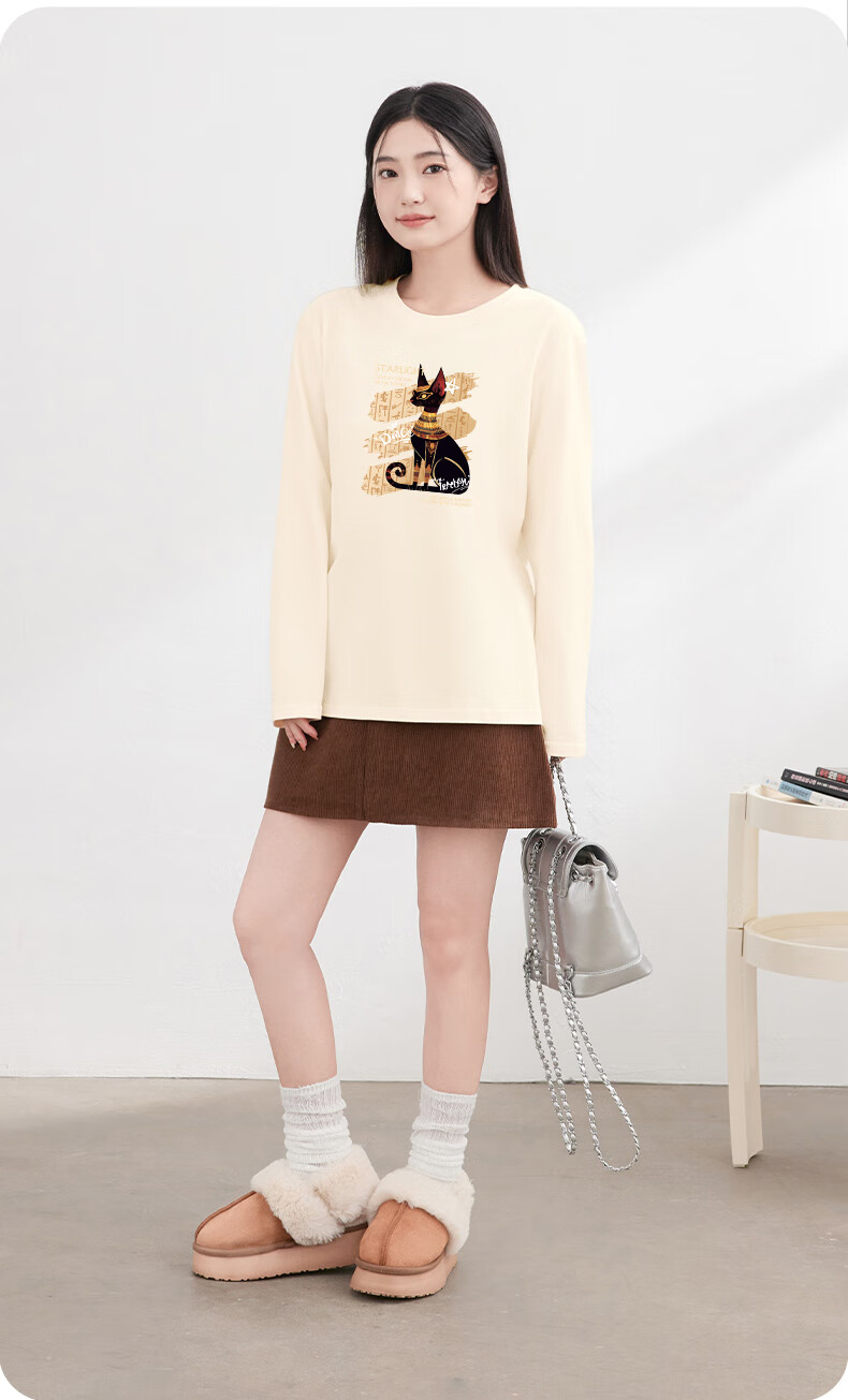Warrior Pure Cotton Long-Sleeve T-Shirt for Women, New Spring 2026 Style, Simple Outdoor Loose-Fitting Fashionable High-End Casual Clothing 11