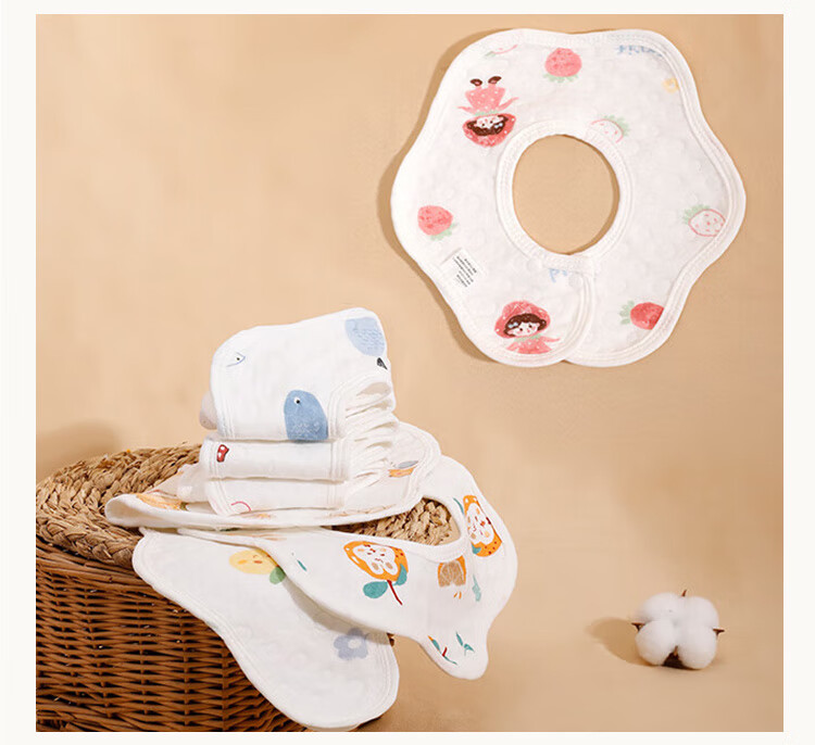 Aibaoshi Baby Drool Bib, Pure Cotton Gauze, 6-Layer Newborn Bib, 360° Petal-Shaped Drool Pad, 3-Pack S810 8