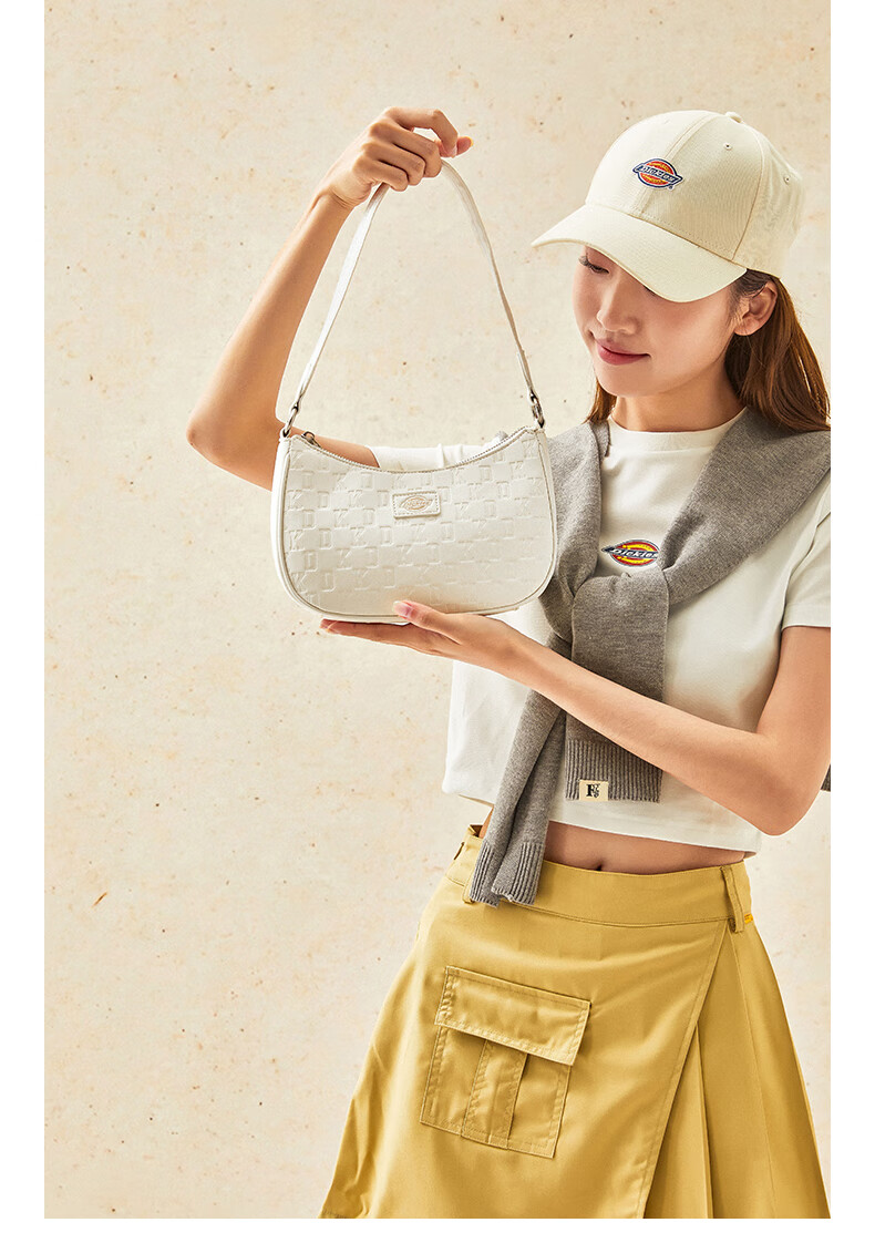 Dickies Women's Shoulder Bag Crossbody Bag Versatile Compact Monogram Print Handheld Underarm Bag Commuter Travel Small Bag Cream Almond White 17