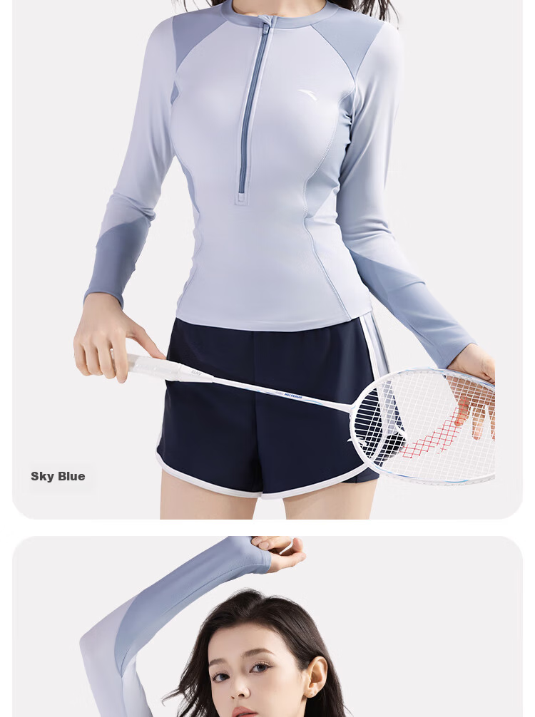 ANTA Slim Waist Swimsuit for Women, New Two-Piece Conservative Long-Sleeve Swimwear, Plus Size Hot Spring Swimwear for Curvy Girls, Sky Blue XL 14