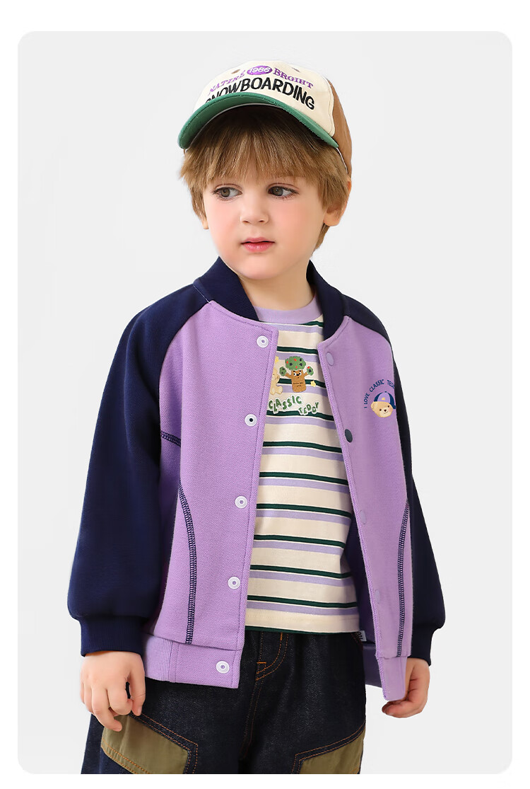 Classic Teddy Kids Jacket Boys and Girls Baseball Coat Mid-Child Spring Cartoon College Outerwear Green 130 3