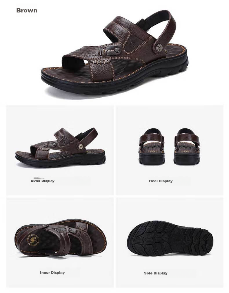 CAMEL Brand Men's Casual Slippers, Genuine Leather Sandals, Cowhide Breathable Wear-Resistant Beach Shoes, W822287612, Brown, Size 41 13