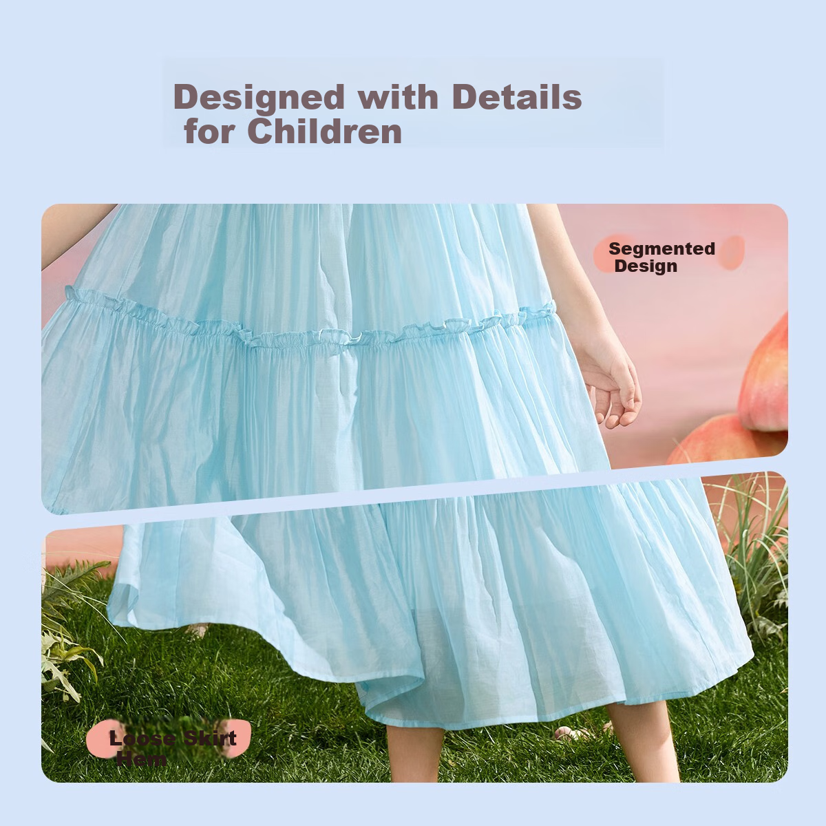 ASK JUNIOR Girls' Summer Dress, Lightweight Breathable Sleeveless Princess Dress with Flutter Sleeves, Children's Dress, Light Blue, Size 130 4