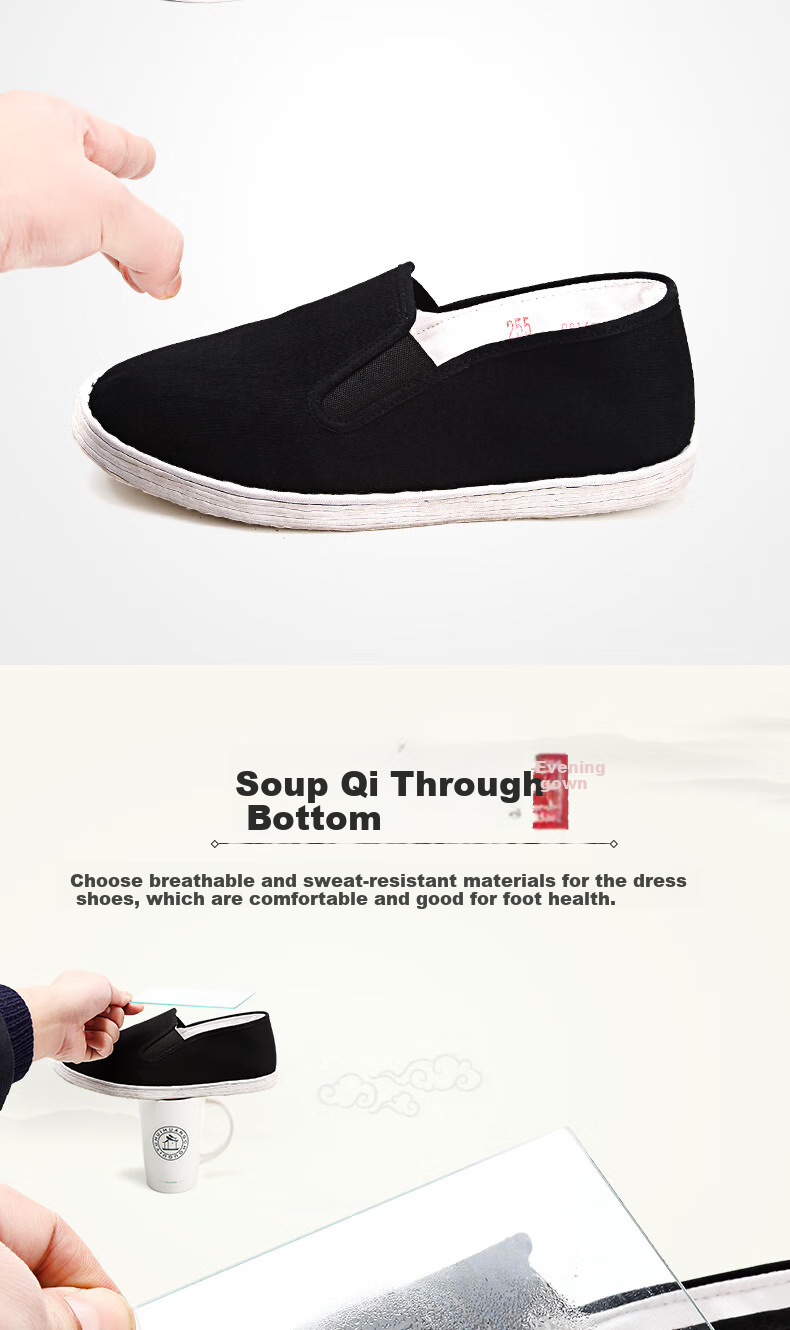 BUS HEYUAN Slip-On Dad Shoes, Traditional Chinese Style Handmade Thousand-Layer Sole Old Beijing Cloth Shoes for Men, LFN9101, Hand-Na Sole, Size 39 6