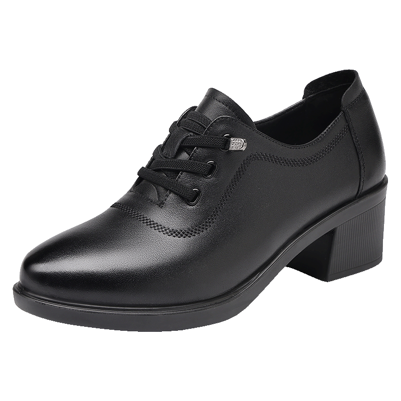 Red Dragonfly Women's Autumn Cowhide Breathable Soft Sole Leather Shoes Commuter Low-top Lace-up Mom Shoes WTB352101 Black Size 36
