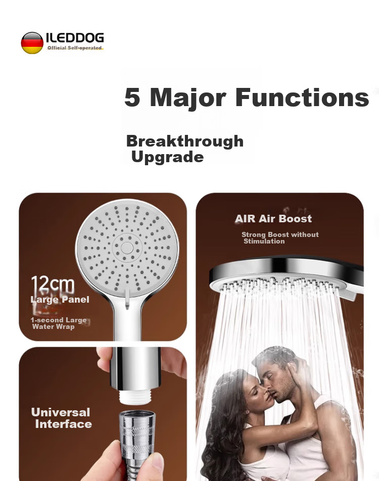 ILeddog [Germany] Large Panel Three-Mode Powerful Pressure-Boosting Shower Head Bathroom Handheld Shower Set HL-005 5