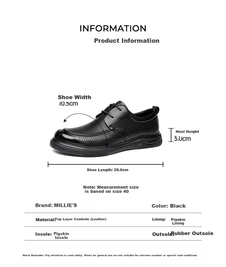 Millies Top-Grain Leather Men's Formal Business Casual Leather Shoes, Graduation And Job Interview Derby Shoes U1387, Black, Size 43 6