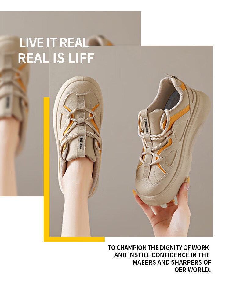TonLion Women's Shoes Spring Summer 2026 Fashion Thick Sole Casual Sports Sneakers Versatile Beige Size 35 3